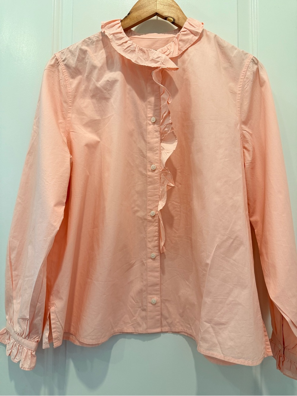 J. Crew Light Pink Ruffle-Front Button Down Blouse - Picture 3 of 9